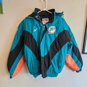 Miami Dolphins Pro Line Reebok Vintage NFL Puffy Hooded Jacket Small